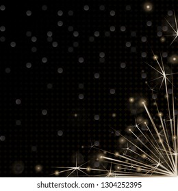 Christmas decoration. Celebration. Realistic sparkler lights isolated on black. Bright fireworks. Glittering stream of golden sparkles. Vector illustration  design element.