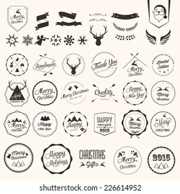 Christmas decoration collection of calligraphic and typographic design with labels.