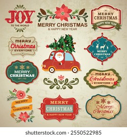 Christmas decoration collection of calligraphic and typographic design with labels, symbols and icons elements
