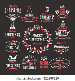 Christmas decoration collection - calligraphic and typographic design with badges, labels, icons, logos and objects elements.