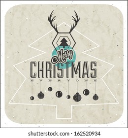 Christmas decoration collection for postcards and other Christmas design. Retro vintage style christmas typographic and calligraphic symbols for greeting cards design. Vintage, grungy, worn background