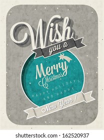 Christmas decoration collection for postcards and other Christmas design. Retro vintage style christmas typographic and calligraphic symbols for greeting cards design. Vintage, grungy, worn background