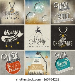 Christmas decoration collection for postcards and other Christmas design. Vintage style christmas typographic and calligraphic symbols for greeting cards design. Christmas and New Year backgrounds.