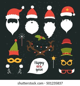 Christmas Decoration collection, Props and cute photo overlays. Santa hat, beard, glasses, horns, mask, speech bubble and magic wand