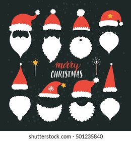 Christmas Decoration collection, Props and cute photo overlays. Santa hat, beard,font and magic wand
