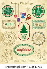 Christmas decoration collection | Set of calligraphic and typographic elements, frames, vintage labels.
