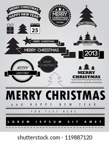 Christmas decoration collection. Set of calligraphic and typographic elements, frames, vintage labels.
