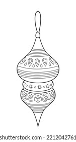 Christmas decoration coloring page. Black and white ornament. Color me. Isolated vector illustration eps