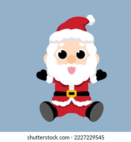 Christmas decoration with cute Santa Claus, trees, gift,reindeer,penguin,Christmas crackers and etc. in cartoon style,cute cartoon,flat design 