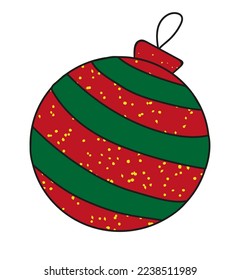 Christmas for decoration design. Vector icon red tree toy with sparkles. Ball sticker. Winter holiday symbol and element.