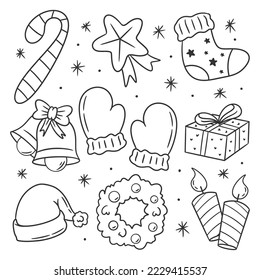 Christmas decoration element collection hand drawn coloring