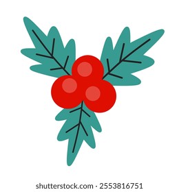 Christmas Decoration Element. Leaves and Holly Berries Ornaments illustration. 