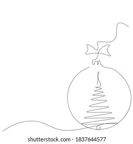 Christmas decoration element tree line drawing. Vector illustration