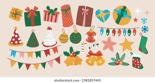 Christmas Decoration Elements, Gift Party Celebration Vector Object: Festive and Fun for All Your Holiday