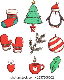 christmas decoration or elements with hand drawn style