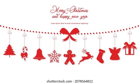 Christmas decoration elements hanging isolated background, Christmas ornament