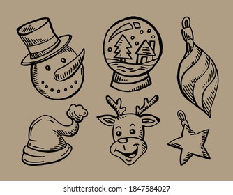 christmas decoration elements on isolated background.
