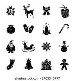 Elementos de decoração de Natal conjunto silhueta vetores ilustração para Natal