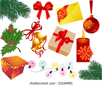 Christmas decoration elements set. Vector.