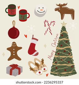 Christmas decoration elements for your house. Hand drawn. Handwritten font