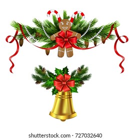 Christmas decoration evergreen trees and bell