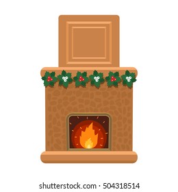 Christmas decoration fireplace. flat vector illustration isolated on white background