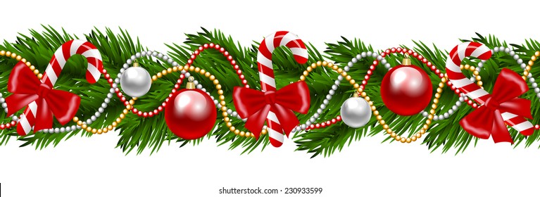 Christmas decoration with fir-tree garland isolated on white