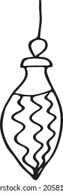 Christmas decoration in the form of an icicle, a children's toy, coloring book, a vector element in the style of a doodle.