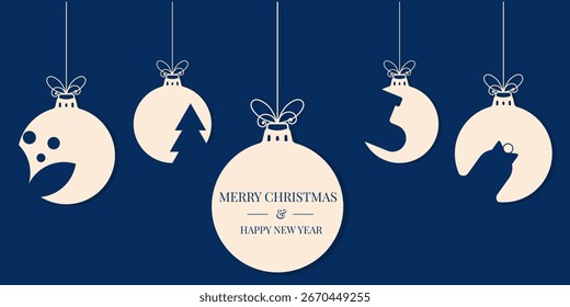 Decoración de Navidad en forma de bolas de árbol de Navidad con Elementos de Navidades. Ilustración vectorial.