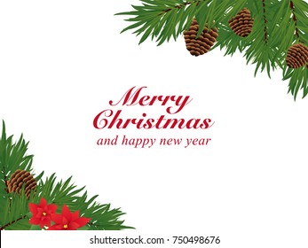 Christmas decoration frame of poinsettia flower on isolated background