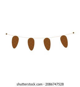 Christmas decoration. A garland of cones. Illustration in flat cartoon style. Isolated on white background.