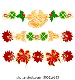 Christmas decoration garlands with bells and leaf clovers set of four vector illustration
