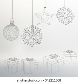 Christmas decoration and gift box Vector illustration. Polygon triangle. The structural grid of polygons. Abstract Creative concept vector background. Polygonal design style letterhead and brochure