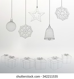 Christmas decoration and gift box Vector illustration. Polygon triangle. The structural grid of polygons. Abstract Creative concept vector background. Polygonal design style letterhead and brochure
