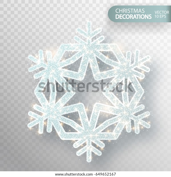 Christmas Decoration Glass Snowflake On Transparent Stock Vector