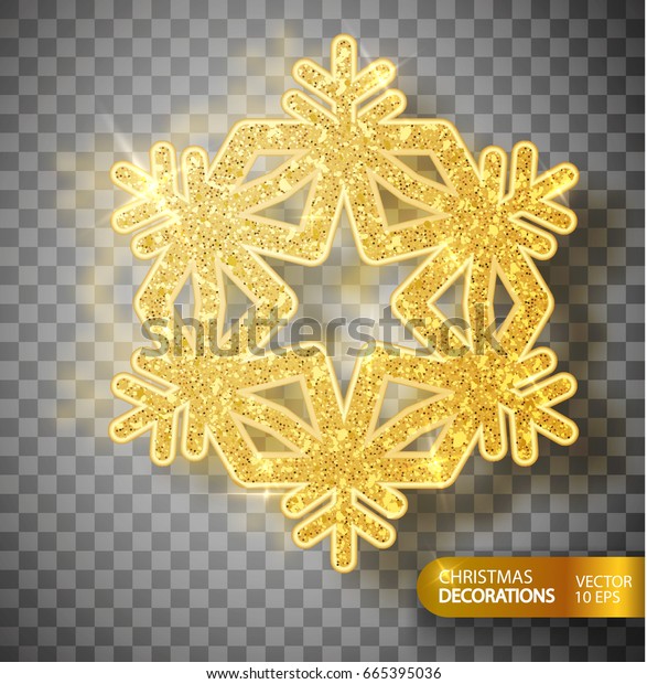 Christmas Decoration Gold Snowflake On Transparent Stock Vector