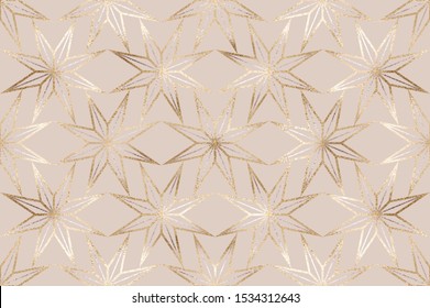 Christmas decoration gold star with silver stripe seamless pattern.