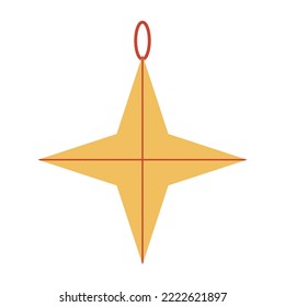 Christmas decoration gold star. Vector flat illustration on isolated background. 