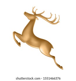 Christmas decoration of golden jumping deer statuette isolated on white background