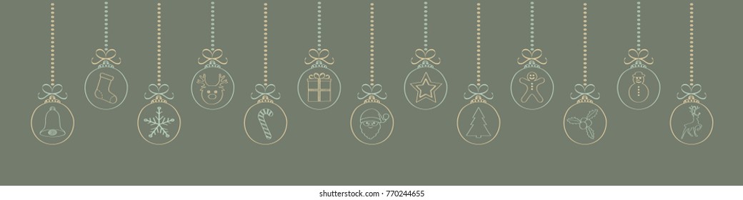 Christmas decoration with hand drawn elements. Panoramic banner. Vector.