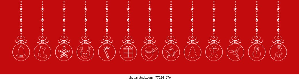 Christmas decoration with hand drawn elements. Panoramic banner. Vector.
