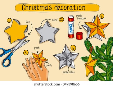 Christmas decoration, handmade, pattern to cut, paper star