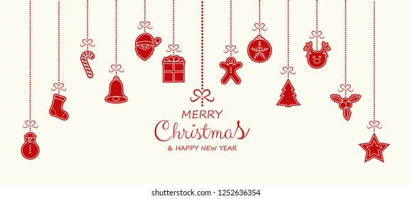 Christmas decoration with hanging elements. Vector.