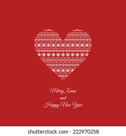 Christmas decoration with heart and snowflakes. Merry Christmas and Happy New Year card. Cute vector illustration for winter holidays. Winter design.