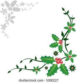 Christmas decoration with holly and floral background
