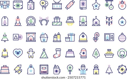 Christmas decoration icons collection is a vector illustration with editable stroke.