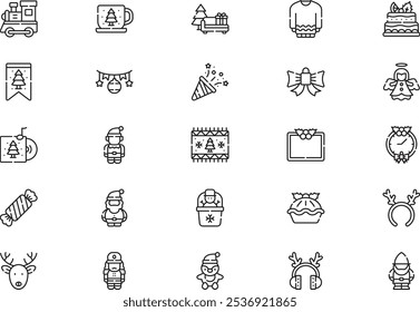 Christmas decoration icons collection is a vector illustration with editable stroke.