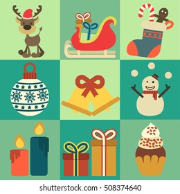 Christmas decoration icons, elements vector illustrations design.