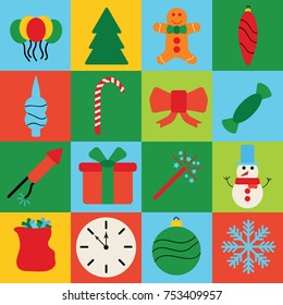 Christmas decoration icons, greeting card. Winter holidays. Vector Illustration EPS10.