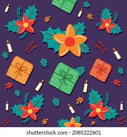 fondo de patrón de iconos de decoración navideña